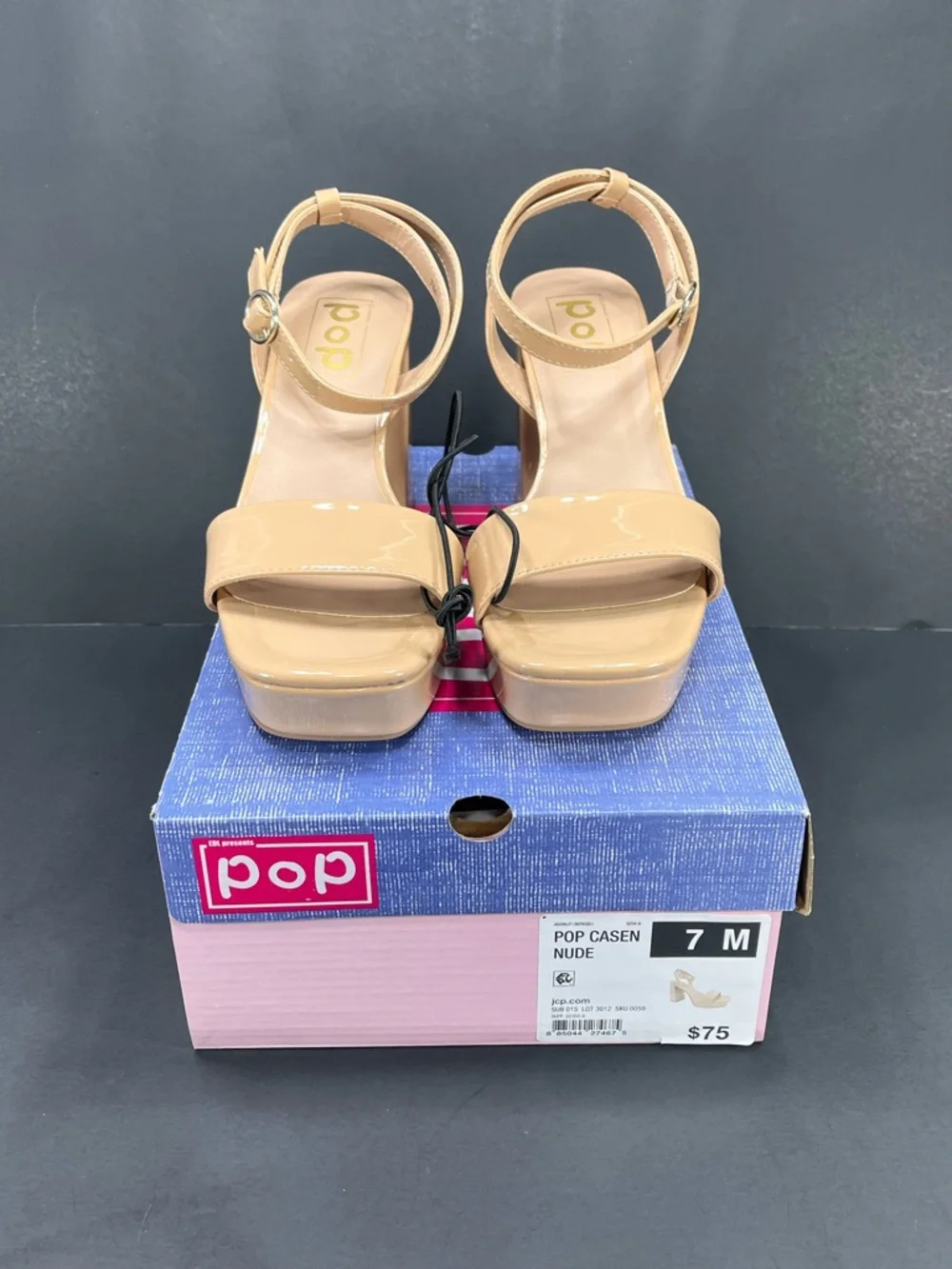 pop Patent Platform Block Heel Sandals in Nude size 7 new in box - Picture 6 of 6